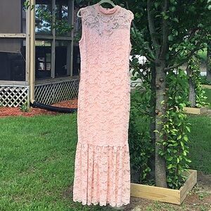 Bebe Mock Neck Peach Lace Mermaid Maxi Dress New